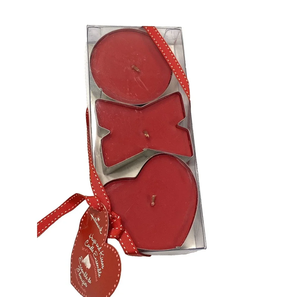 hallmark hugs & kisses candle set of 3 X O heart CINNAMON SCENTED